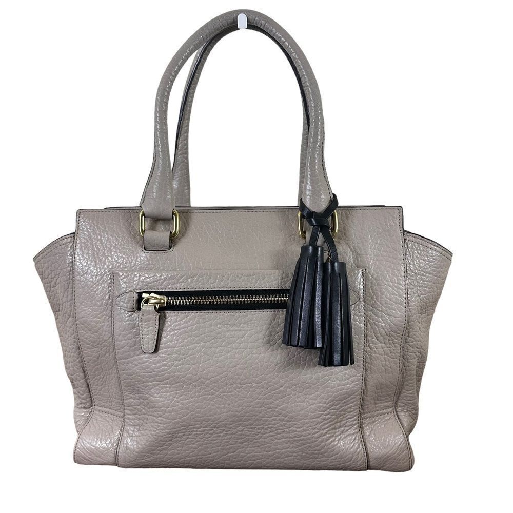 Coach Pebble Leather Satchel in Taupe and Black